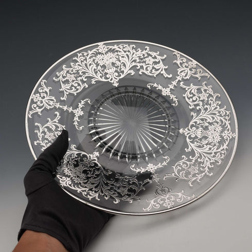 Plato de vidrio con recubrimiento de plata vintage de EE. UU., 25 cm de diámetro