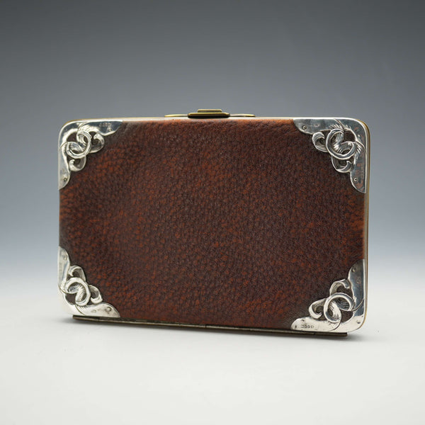1903 British Antique Sterling Silver-Mounted Brown Leather Wallet John George Smith