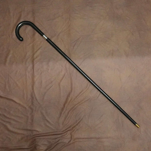 1935年 英國復古 黑桿 純銀裝飾 大彎把手 手杖 88cm