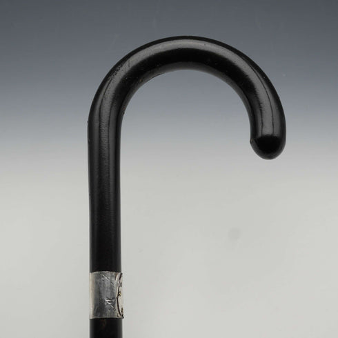 1935年 英國復古 黑桿 純銀裝飾 大彎把手 手杖 88cm