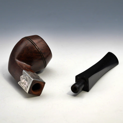 1901年 英國古董 「ROBERTSON」 煙斗 純銀裝飾 W H Carrington &Co 盒裝
