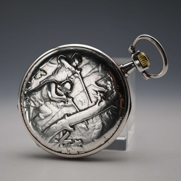 Antique Escasany Hnos Hunter-Case Engraved 800 Silver Open-Face Pocket Watch, Good Working Order