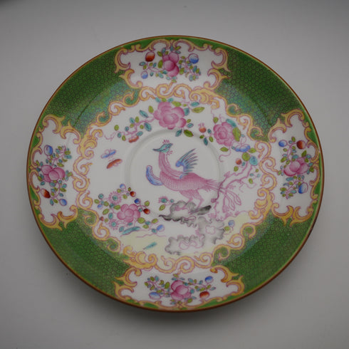 British Antique Minton Green Cockatrice Teacup Trio
