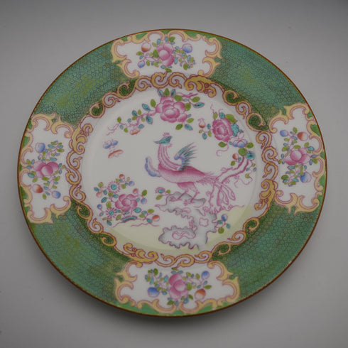 British Antique Minton Green Cockatrice Teacup Trio
