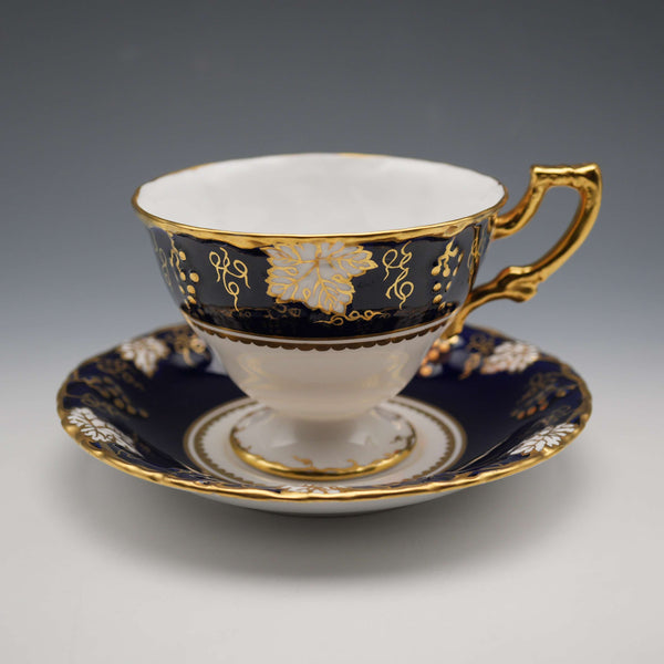 British Vintage Royal Crown Derby “Vine Cobalt” Cup & Saucer ①