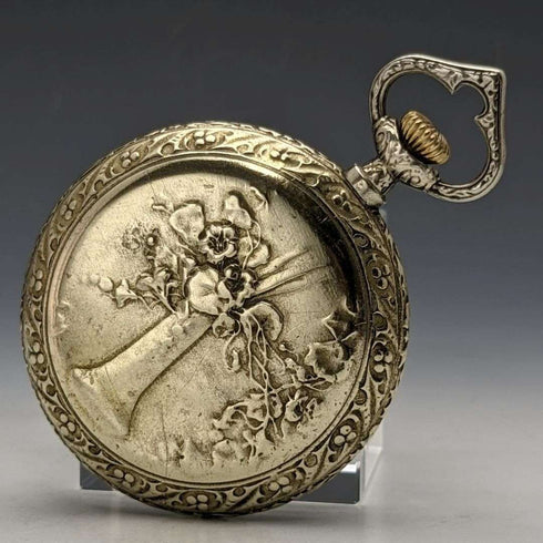 Antique good working Cima gold-plated flower engraving case pocket watch