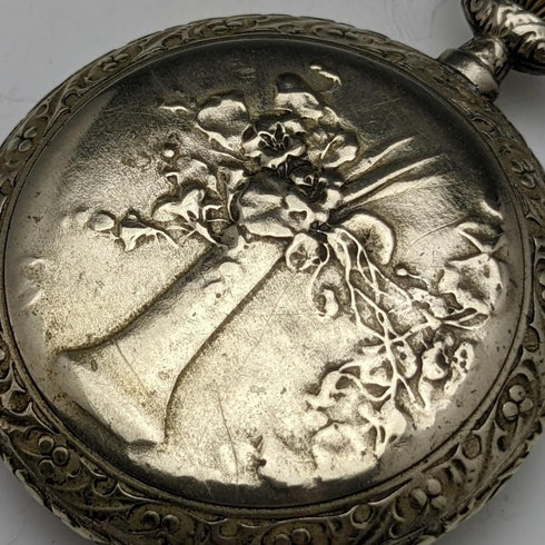 Antique good working Cima gold-plated flower engraving case pocket watch