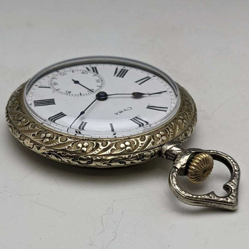 Antique good working Cima gold-plated flower engraving case pocket watch