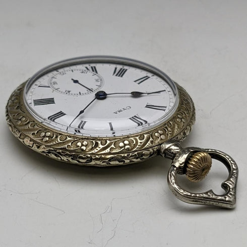 Antique good working Cima gold-plated flower engraving case pocket watch