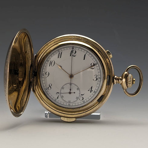 Around 1918 Antique Le Phare minute repeater & chronograph pocket watch gold plated hunter case refurbished