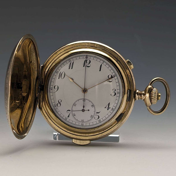 1918年頃 アンティーク Le Phare ミニッツリピーター&クロノグラフ 懐中時計 金張りハンターケース 整備済