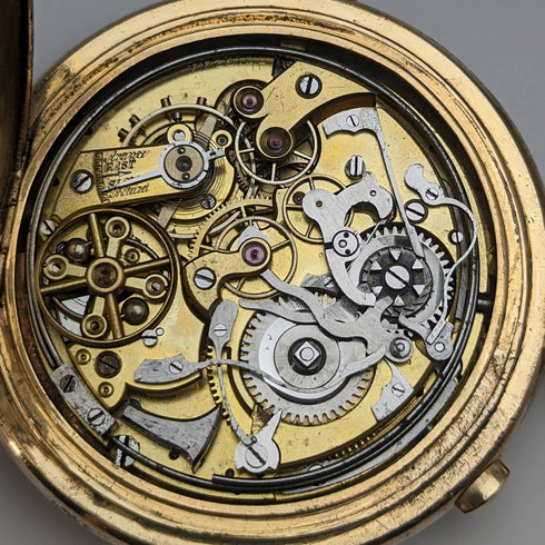 Around 1918 Antique Le Phare minute repeater & chronograph pocket watch gold plated hunter case refurbished