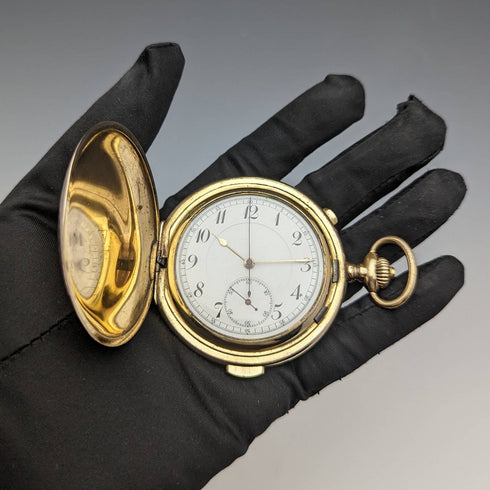 Around 1918 Antique Le Phare minute repeater & chronograph pocket watch gold plated hunter case refurbished