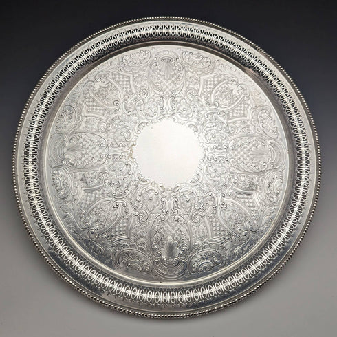 British Vintage Silver Plate Earring Decoration Tray Diameter 32cm Barker Ellis