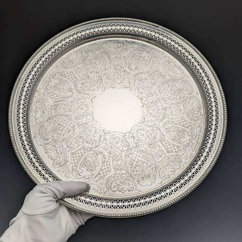 British Vintage Silver Plate Earring Decoration Tray Diameter 32cm Barker Ellis