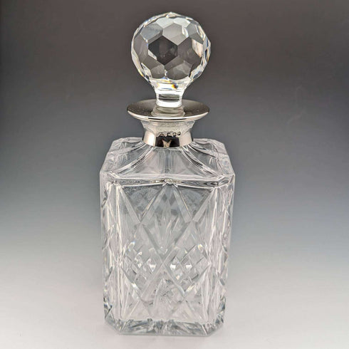 1979 年英國復古切割玻璃方形醒酒器,純銀裝飾 JA Campbell