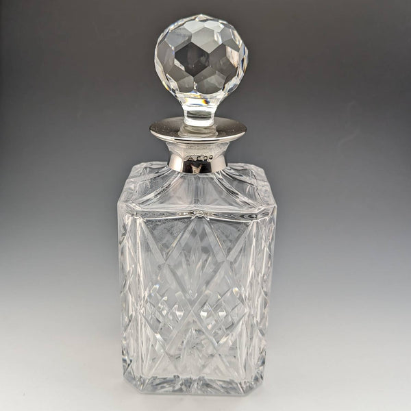 1979 年英國復古切割玻璃方形醒酒器,純銀裝飾 JA Campbell