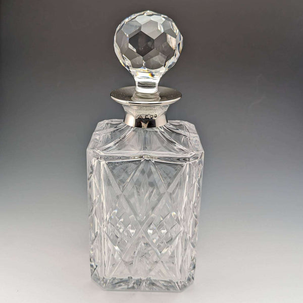 1979 年英國復古切割玻璃方形醒酒器,純銀裝飾 JA Campbell