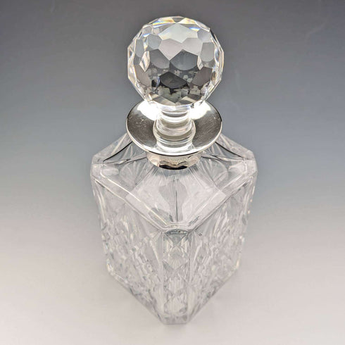 1979 年英國復古切割玻璃方形醒酒器,純銀裝飾 JA Campbell