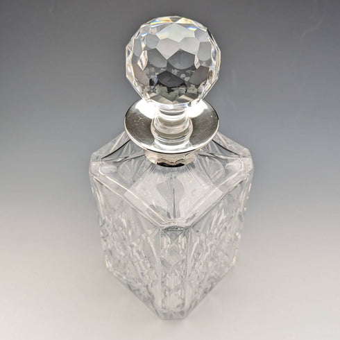 1979 年英國復古切割玻璃方形醒酒器,純銀裝飾 JA Campbell