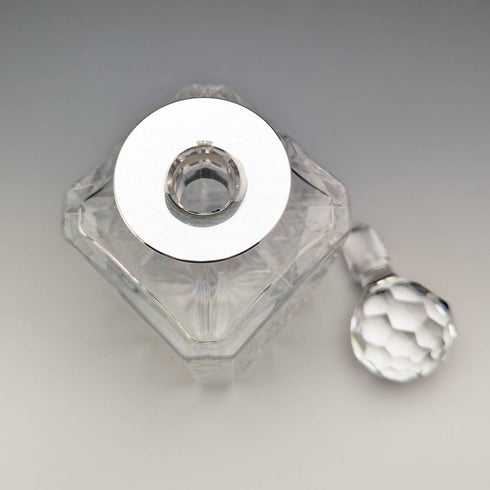 1979 年英國復古切割玻璃方形醒酒器,純銀裝飾 JA Campbell