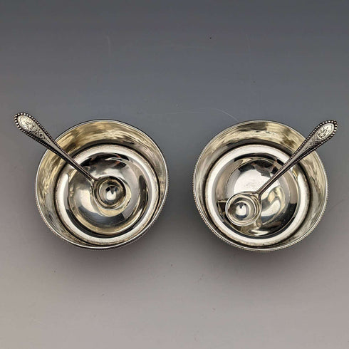 1870 British Antique Pure Silver Salt Dish & Spoon Pair 80g Martin and Hall
