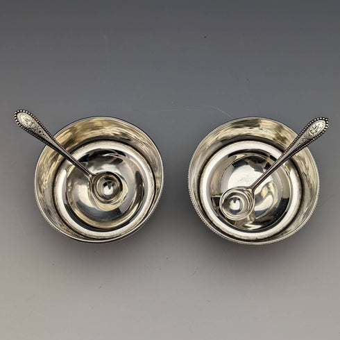 1870年 英国アンティーク 純銀 ソルトディッシュ&スプーン ペア 80g Martin and Hall