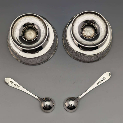 1870 British Antique Pure Silver Salt Dish & Spoon Pair 80g Martin and Hall