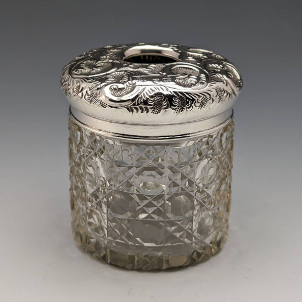 1910年 英国アンティーク 純銀蓋 カットガラスジャー J H Worrall and Son