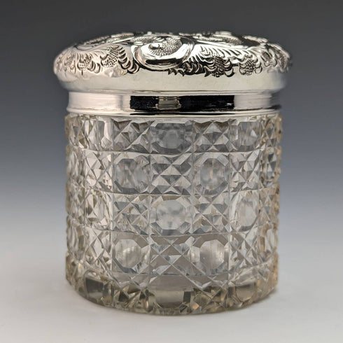 1910 年英國古董純銀蓋切割玻璃罐 JH Worrall and Son