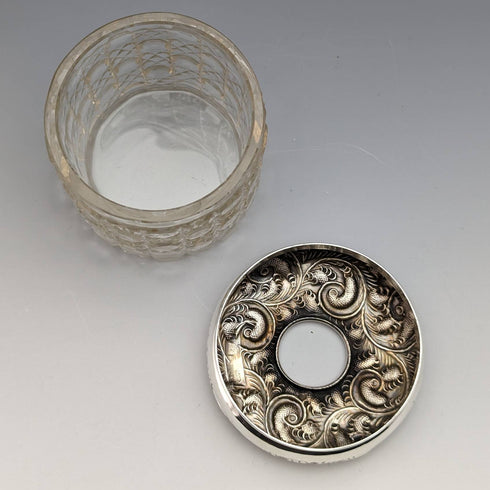 1910 年英國古董純銀蓋切割玻璃罐 JH Worrall and Son