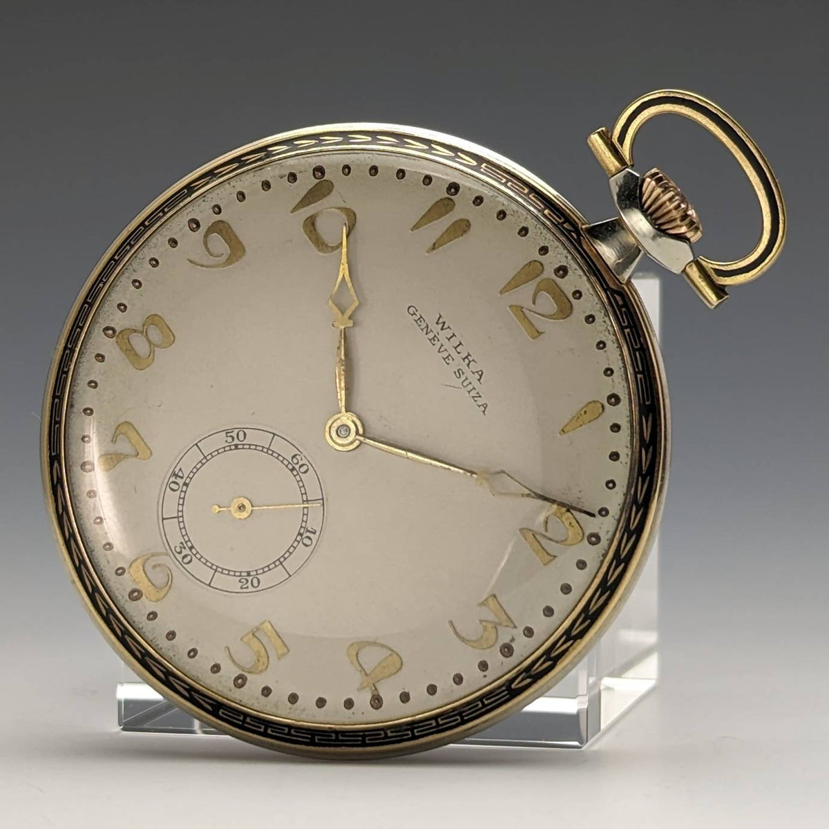 Swiss vintage WILKA pocket watch K18 gold thin open face works