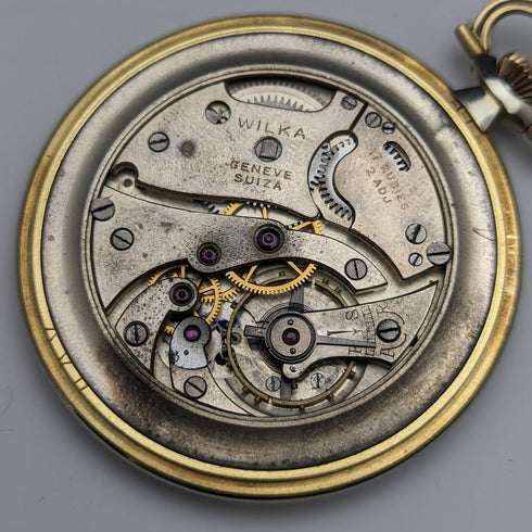 瑞士復古WILKA懷錶K18金色薄款開面做工不錯