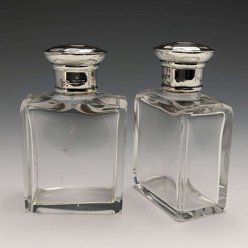 1915 年英國古董純銀蓋玻璃瓶一對 Walker 和 Hall