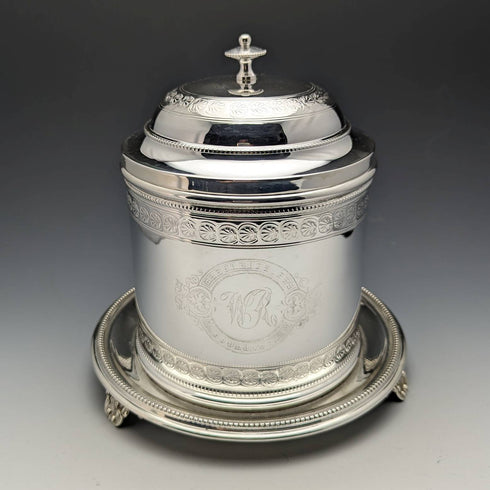 Around 1896 British Antique Silver Plated Biscuit Barrel Henry Bourne