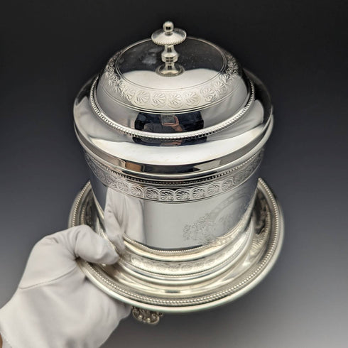 Around 1896 British Antique Silver Plated Biscuit Barrel Henry Bourne