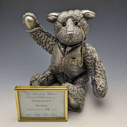 UK Country Artists Super Large Teddy Bear Sterling Silver Sculpture Figurine World Limited 100
