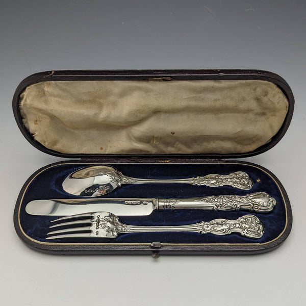 1854 British antique sterling silver cutlery set in case George Willaim Adams