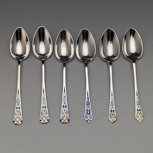 1930 年代英國復古純銀琺瑯茶匙 6 件套