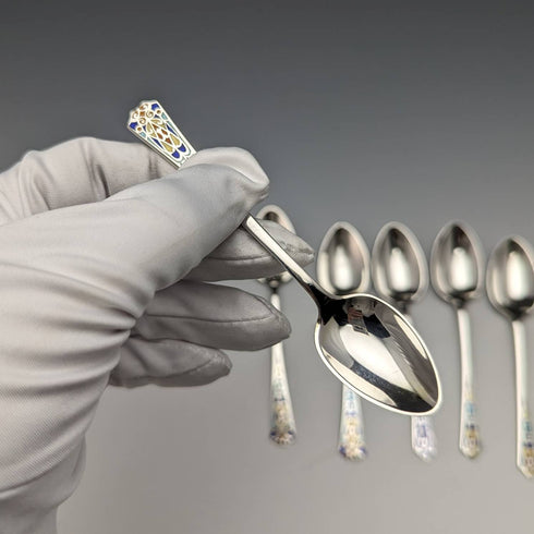 1930 年代英國復古純銀琺瑯茶匙 6 件套