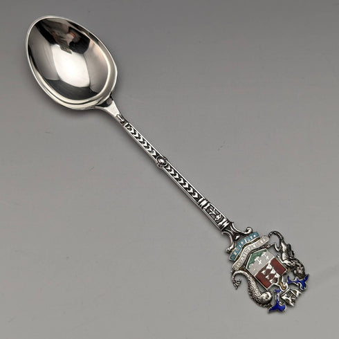 1938 British Vintage Sterling Silver Enamel Souvenir Spoon