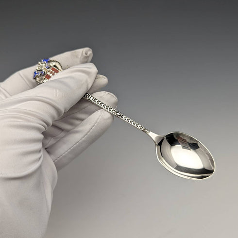 1938 British Vintage Sterling Silver Enamel Souvenir Spoon