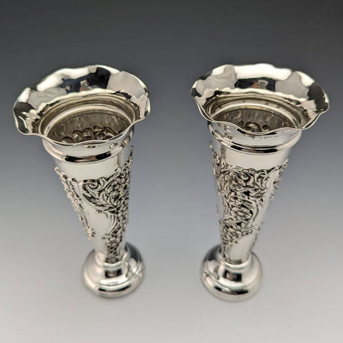 1903 British Antique Sterling Silver Vase Pair Earrings Total 214g No Inner