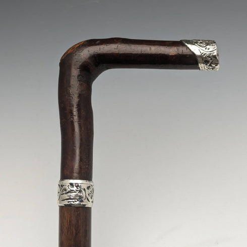 1895年英國古董紳士手杖,純銀裝飾L形手柄,91厘米