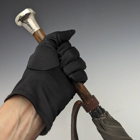 1919 年英國古董男士 Buambrella 綠色純銀圓形手柄 87 厘米