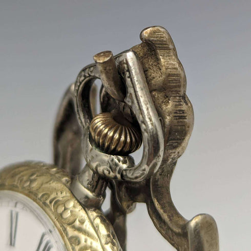 1940s Brass Chair Pocket Watch Holder with Moss Green Seat