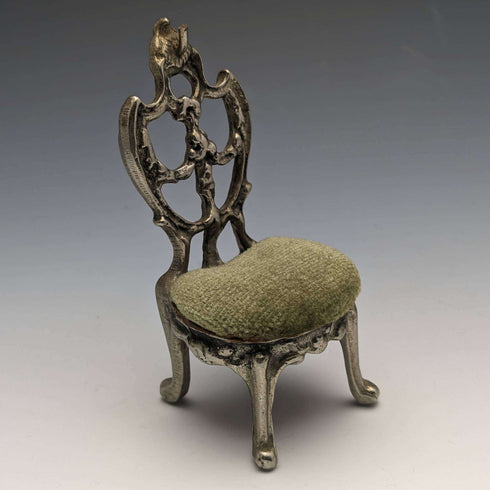 1940s Brass Chair Pocket Watch Holder with Moss Green Seat