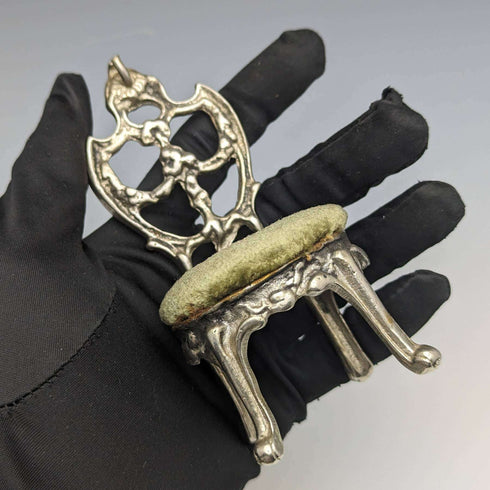 1940s Brass Chair Pocket Watch Holder with Moss Green Seat