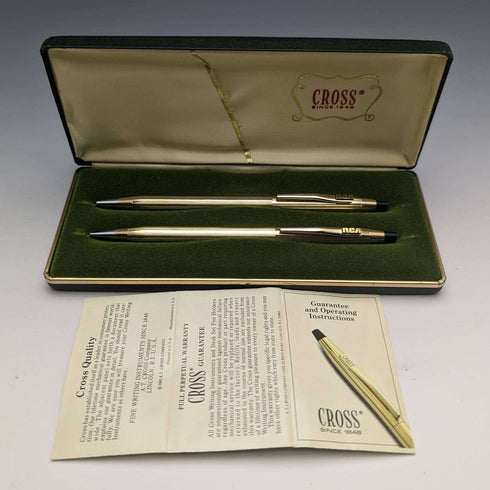 Vintage Cross (CROSS) 鍍金圓珠筆和鉛筆套裝(帶盒)