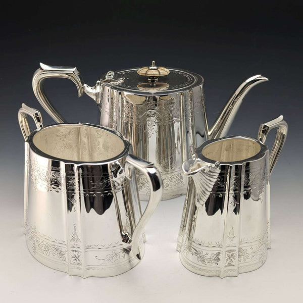 1880年頃 英国アンティーク シルバープレート製 ティーポット3点セット Cooper Brothers